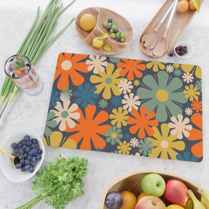 Flower Market Valencia Spain Retro Minimal Floral Blue Orange Mustard Cutting Board Gallery Image 2