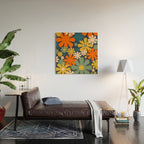 Flower Market Valencia Spain Retro Minimal Floral Blue Orange Mustard Wood Wall Art Gallery Image 2