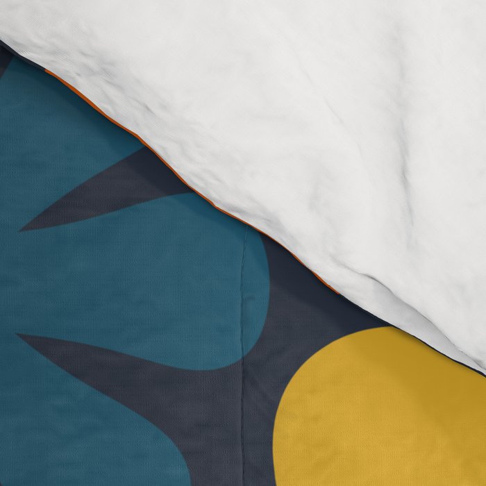 Flower Market Valencia Spain Retro Minimal Floral Blue Orange Mustard Comforter Gallery Image 4