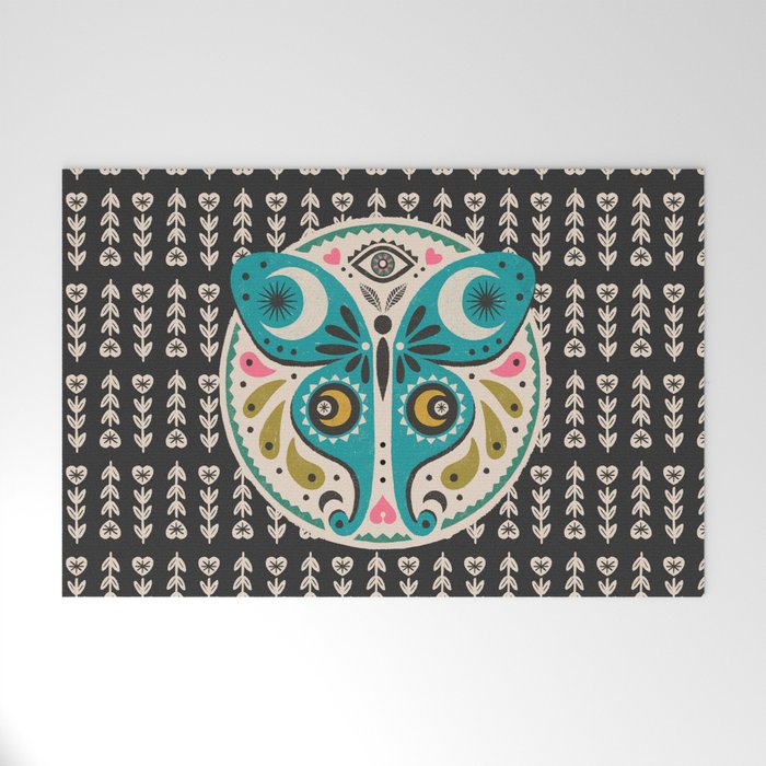 Luna Moth - Black Welcome Mat Gallery Image 1