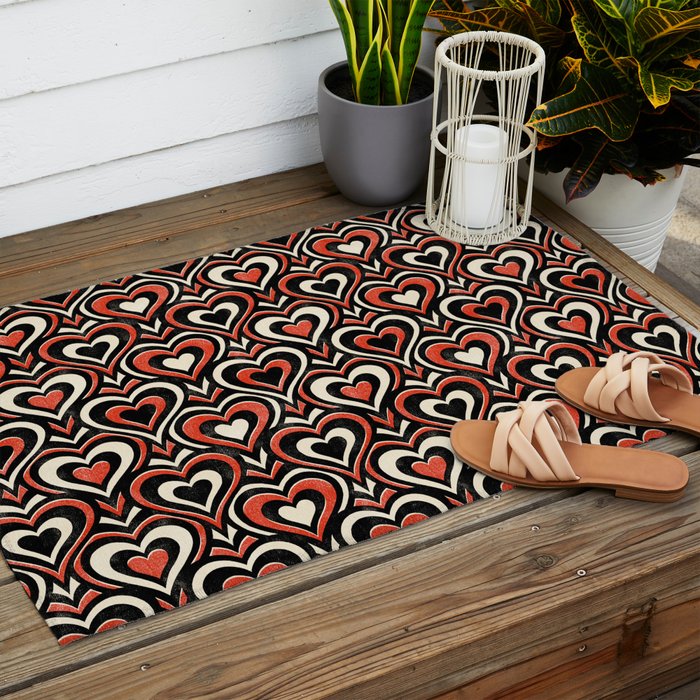 Sweethearts - red, black, and cream Outdoor Rug Gallery Image 2