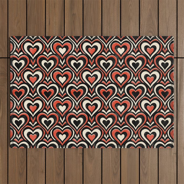 Sweethearts - red, black, and cream Outdoor Rug Gallery Image 1
