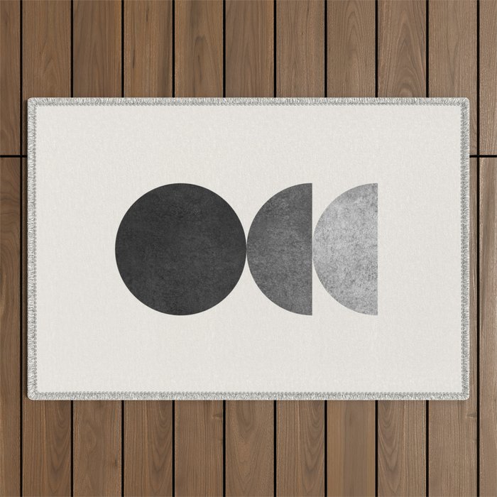 Woodblock black and white Mid century modern Outdoor Rug Gallery Image 1