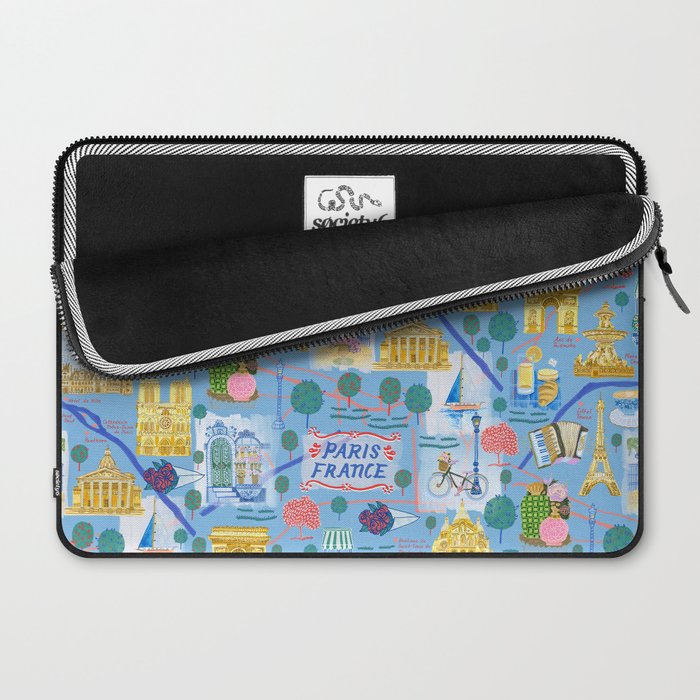 Paris France Map Illustration & Pattern in Blue Laptop Sleeve Gallery Image 2