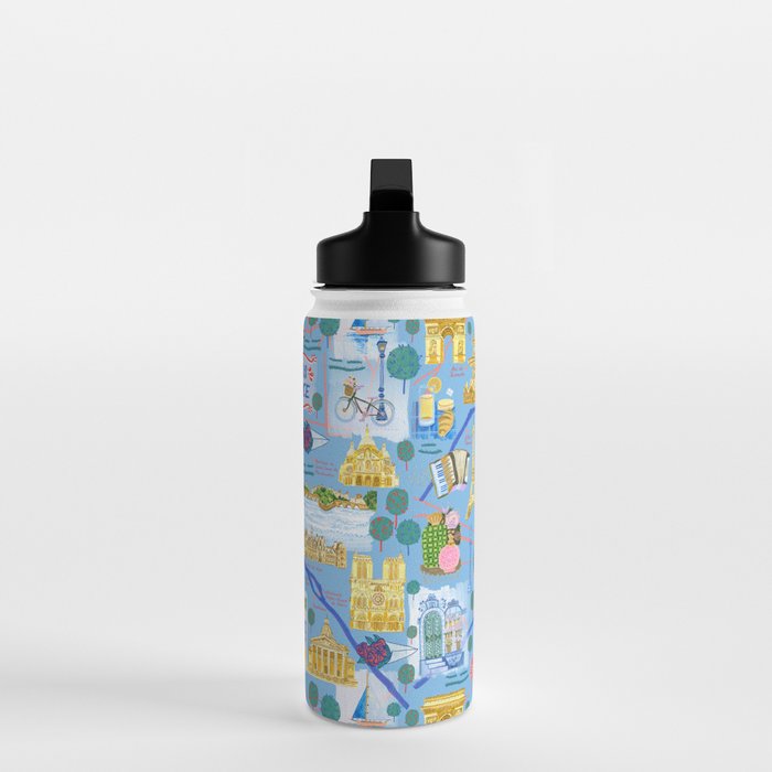 Paris France Map Illustration & Pattern in Blue Water Bottle Gallery Image 3
