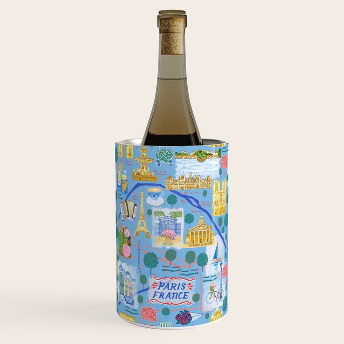 Paris France Map Illustration & Pattern in Blue Wine Chiller Gallery Image 1