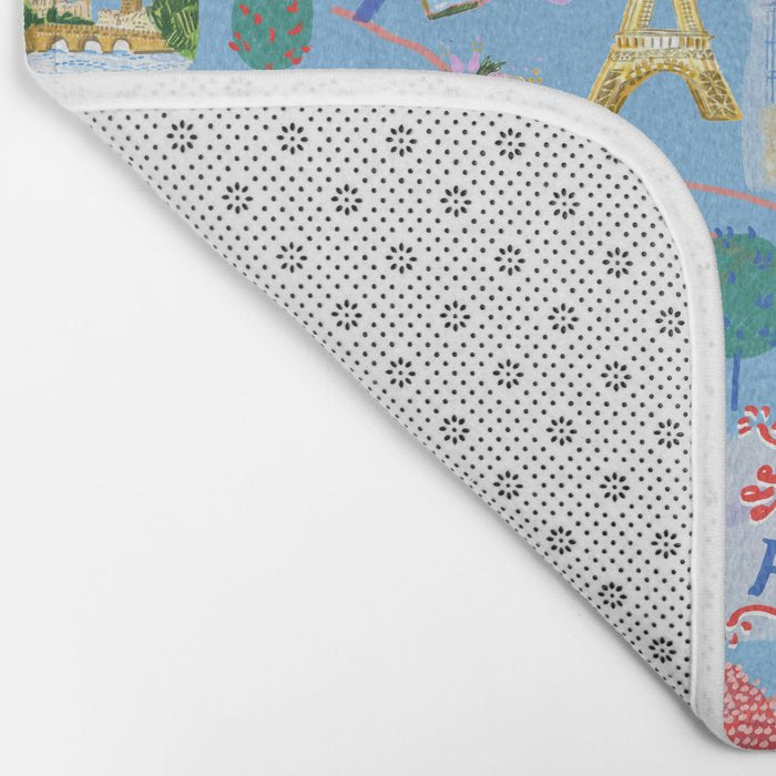 Paris France Map Illustration & Pattern in Blue Bath Mat Gallery Image 2