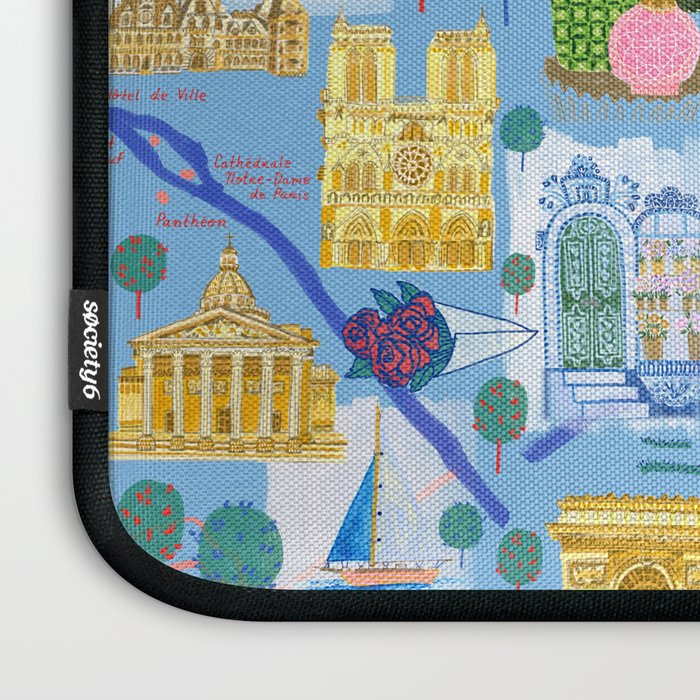 Paris France Map Illustration & Pattern in Blue Laptop Sleeve Gallery Image 3