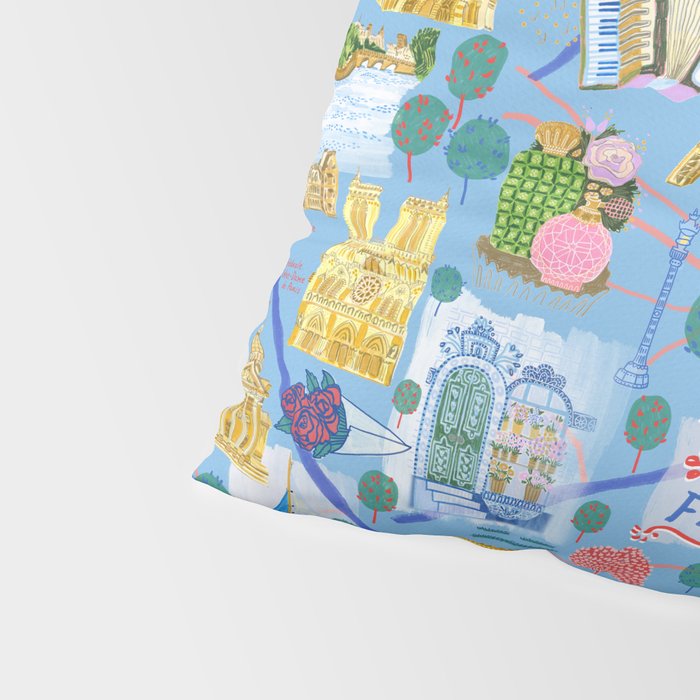 Paris France Map Illustration & Pattern in Blue Pillow Sham Gallery Image 4