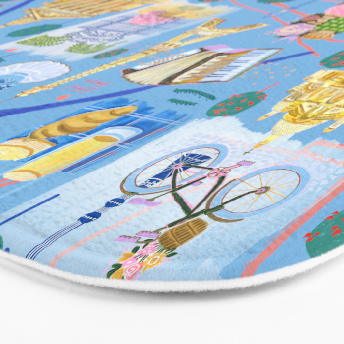 Paris France Map Illustration & Pattern in Blue Bath Mat Gallery Image 3