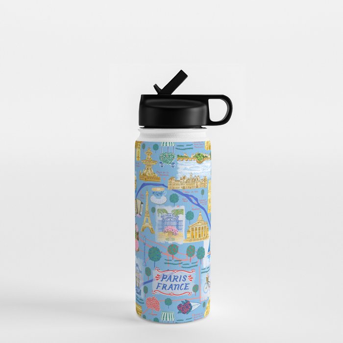 Paris France Map Illustration & Pattern in Blue Water Bottle Gallery Image 1
