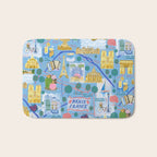 Paris France Map Illustration & Pattern in Blue Bath Mat Gallery Image 1