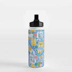 Paris France Map Illustration & Pattern in Blue Water Bottle Gallery Image 2