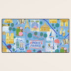 Paris France Map Illustration & Pattern in Blue Desk Mat Gallery Image 3