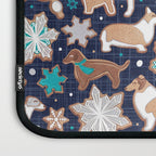 Catching ice and sweetness // navy blue background gingerbread white brown grey and dogs and snowflakes turquoise details Laptop Sleeve Gallery Image 3