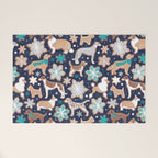Catching ice and sweetness // navy blue background gingerbread white brown grey and dogs and snowflakes turquoise details Welcome Mat Gallery Image 1
