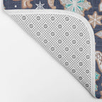 Catching ice and sweetness // navy blue background gingerbread white brown grey and dogs and snowflakes turquoise details Bath Mat Gallery Image 2