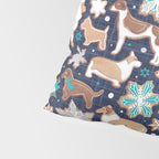 Catching ice and sweetness // navy blue background gingerbread white brown grey and dogs and snowflakes turquoise details Pillow Sham Gallery Image 4