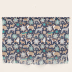 Catching ice and sweetness // navy blue background gingerbread white brown grey and dogs and snowflakes turquoise details Wall Hanging Gallery Image 1