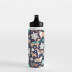 Catching ice and sweetness // navy blue background gingerbread white brown grey and dogs and snowflakes turquoise details Water Bottle Gallery Image 3