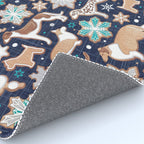 Catching ice and sweetness // navy blue background gingerbread white brown grey and dogs and snowflakes turquoise details Rug Gallery Image 4