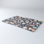 Catching ice and sweetness // navy blue background gingerbread white brown grey and dogs and snowflakes turquoise details Rug Gallery Image 3