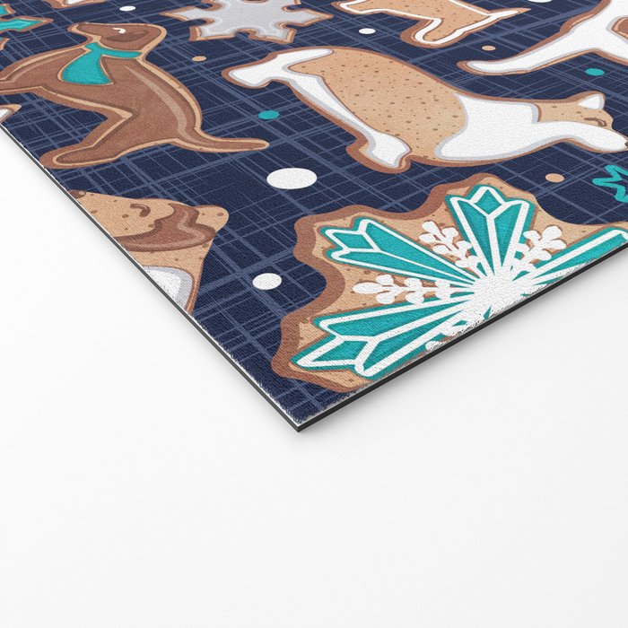 Catching ice and sweetness // navy blue background gingerbread white brown grey and dogs and snowflakes turquoise details Welcome Mat Gallery Image 2