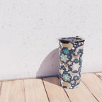Catching ice and sweetness // navy blue background gingerbread white brown grey and dogs and snowflakes turquoise details Travel Mug Gallery Image 4