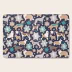 Catching ice and sweetness // navy blue background gingerbread white brown grey and dogs and snowflakes turquoise details Cutting Board Gallery Image 1