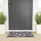 Catching ice and sweetness // navy blue background gingerbread white brown grey and dogs and snowflakes turquoise details Welcome Mat Gallery Image 3