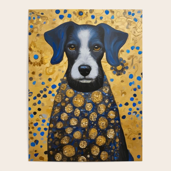 Gustav Klimt Style Dog with Blue and Gold Floral Patterns Poster Gallery Image 4