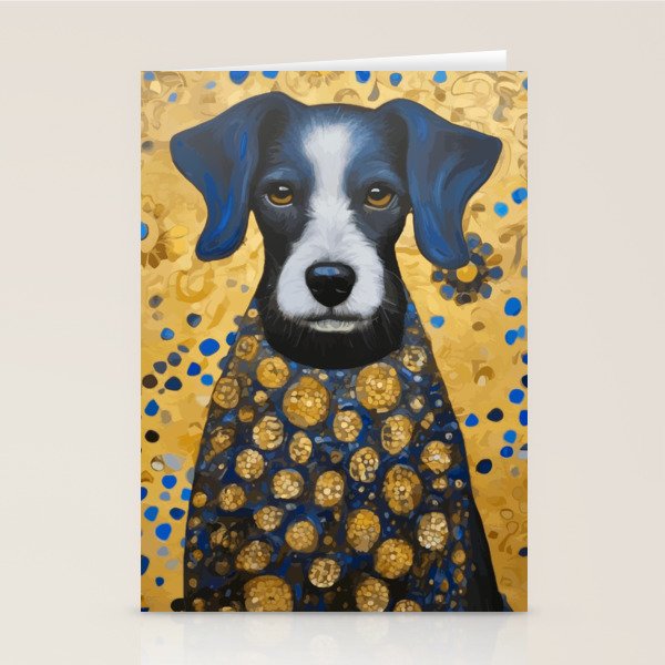 Gustav Klimt Style Dog with Blue and Gold Floral Patterns Stationery Card Gallery Image 1