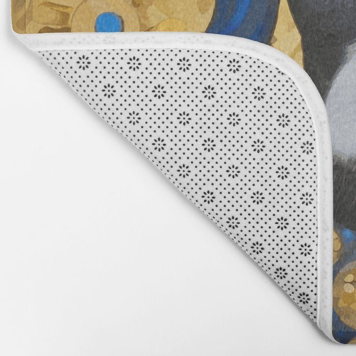 Gustav Klimt Style Dog with Blue and Gold Floral Patterns Bath Mat Gallery Image 2