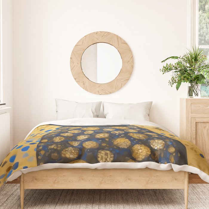 Gustav Klimt Style Dog with Blue and Gold Floral Patterns Duvet Cover Gallery Image 3