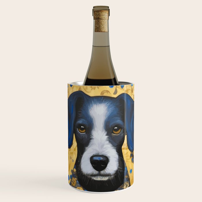 Gustav Klimt Style Dog with Blue and Gold Floral Patterns Wine Chiller Gallery Image 1