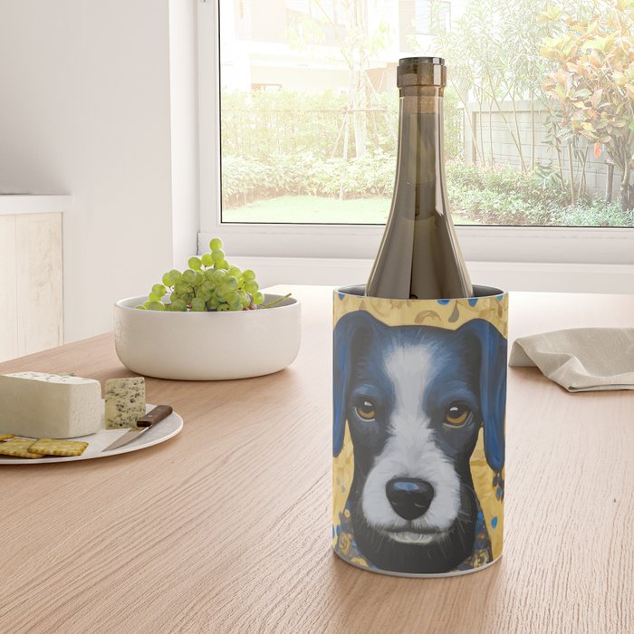 Gustav Klimt Style Dog with Blue and Gold Floral Patterns Wine Chiller Gallery Image 4