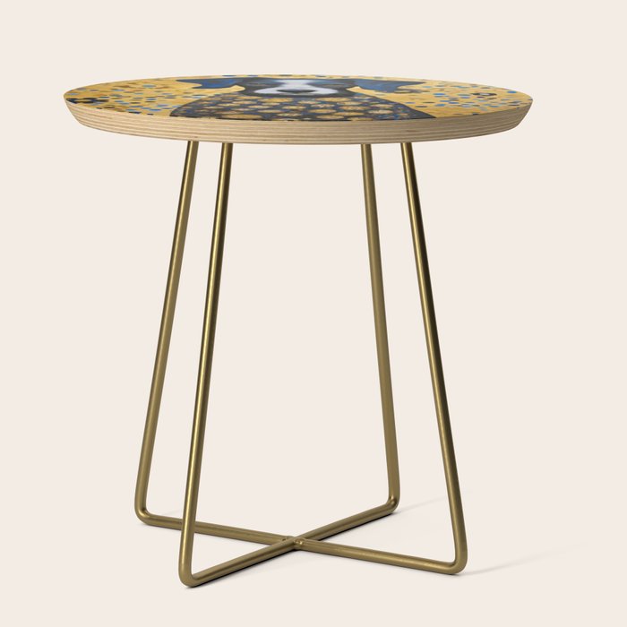 Gustav Klimt Style Dog with Blue and Gold Floral Patterns Side Table Gallery Image 1