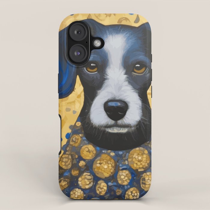 Gustav Klimt Style Dog with Blue and Gold Floral Patterns iPhone Case Gallery Image 1