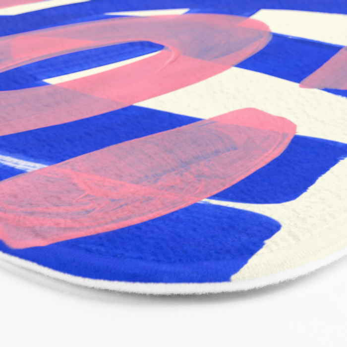 Tribal Pink Blue Fun Colorful Mid Century Modern Abstract Painting Shapes Pattern Bath Mat Gallery Image 3