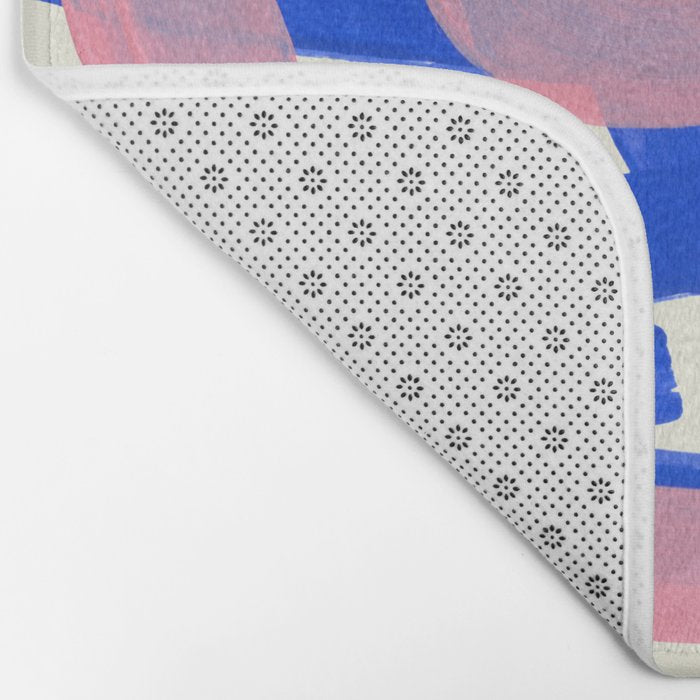 Tribal Pink Blue Fun Colorful Mid Century Modern Abstract Painting Shapes Pattern Bath Mat Gallery Image 2