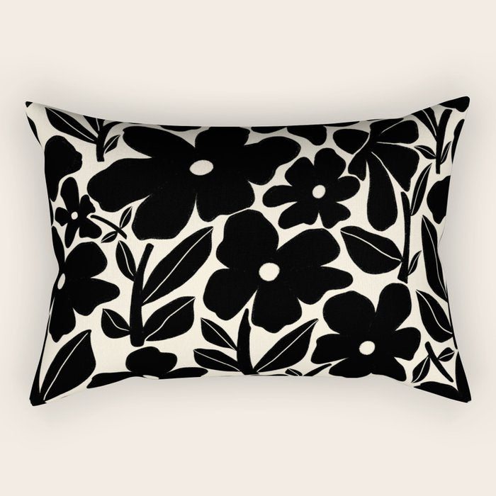 Black and White Retro Groovy Flowers  Rectangular Pillow Gallery Image 1