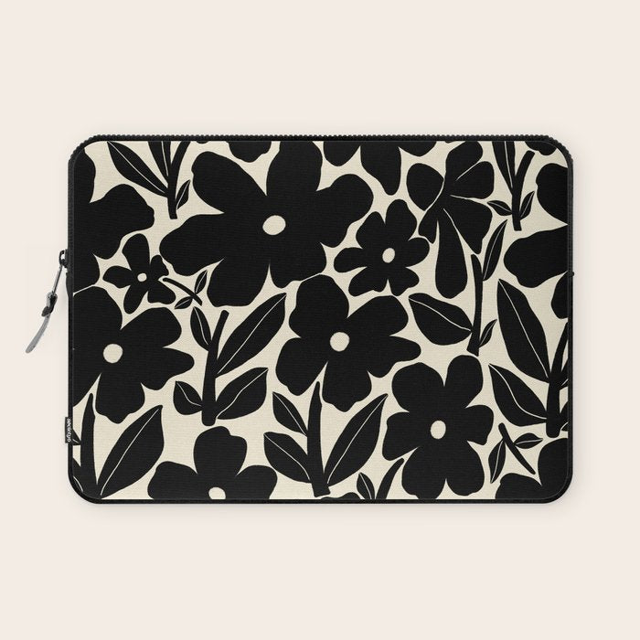 Black and White Retro Groovy Flowers  Laptop Sleeve Gallery Image 1