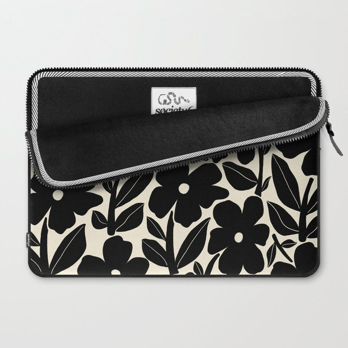 Black and White Retro Groovy Flowers  Laptop Sleeve Gallery Image 2
