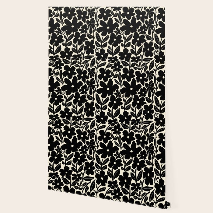 Black and White Retro Groovy Flowers  Wallpaper Gallery Image 2