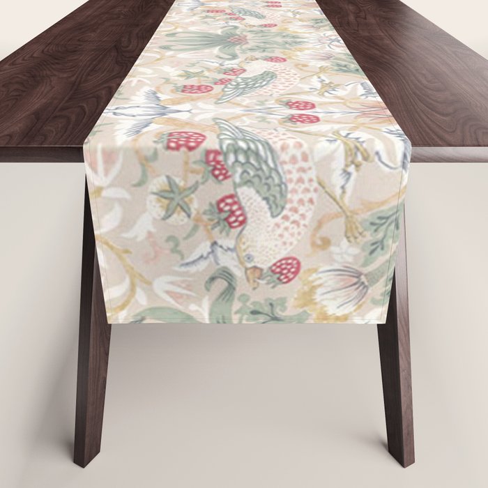 William Morris Vintage Strawberry Thief Soft Cream Pattern Table Runner Gallery Image 1