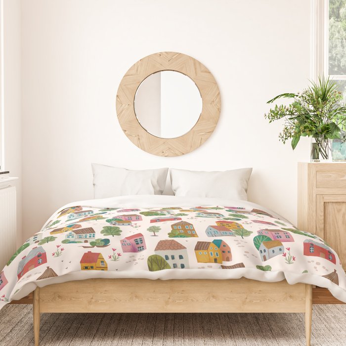 Cozy Village House Pattern Duvet Cover Gallery Image 3