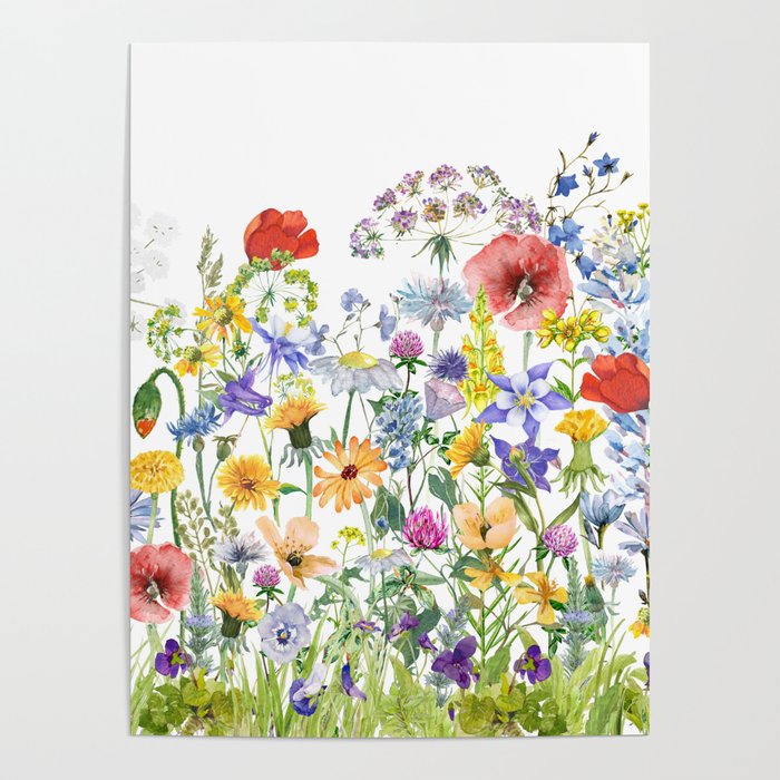 Colorful Midsummer Scandinavian Wildflowers Meadow  Poster Gallery Image 1
