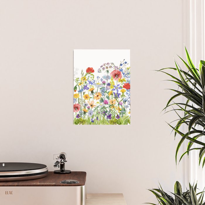 Colorful Midsummer Scandinavian Wildflowers Meadow  Poster Gallery Image 2