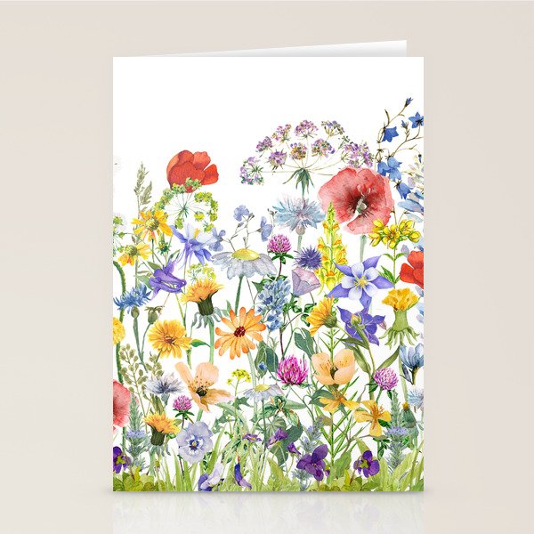 Colorful Midsummer Scandinavian Wildflowers Meadow  Stationery Card Gallery Image 1