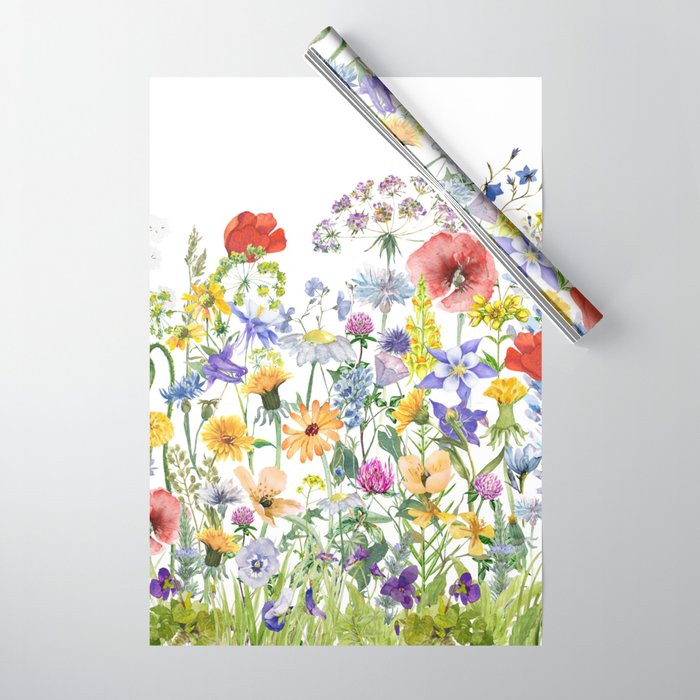 Colorful Midsummer Scandinavian Wildflowers Meadow  Wrapping Paper Gallery Image 1